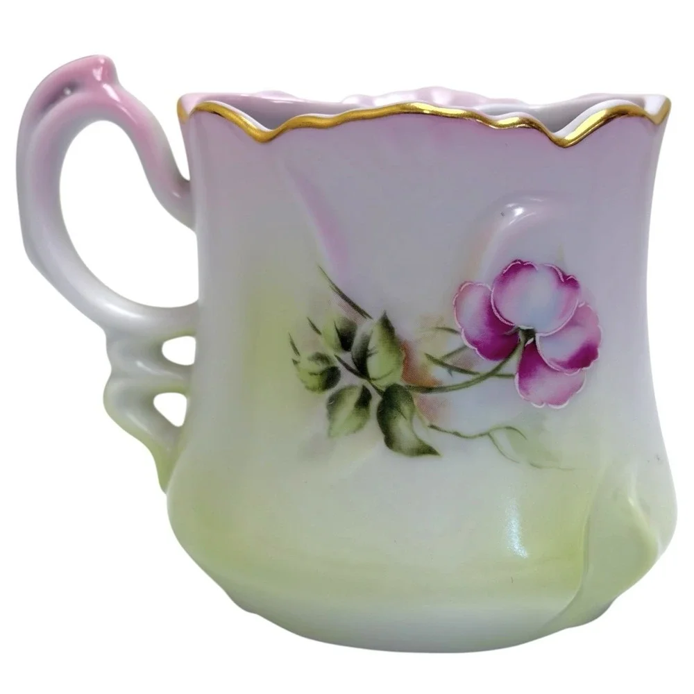 Vintage Victorian Nippon Hand-Painted Porcelain Shaving Mug Cup Floral Gold Rim